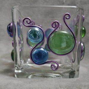 Square Glass Luminary Vase 3.5" Tall x 3.5" Wide Blue Green Purple